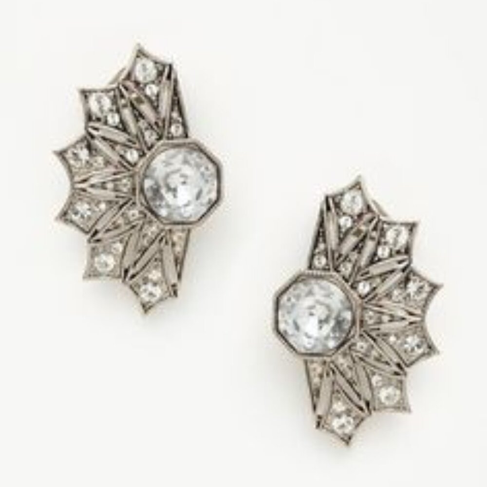 House of Harlow 1960 Silver and Crystal Art Deco Ear Cuffs